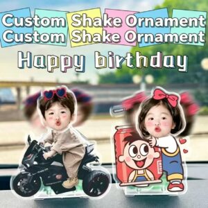 Custom Shake Bobblehead Ornament with Your Photo, Personalized Acrylic Cartoon Figure Dashboard Decor, Custom Family Kid Face Shaking Standee for Birthday Car Gift