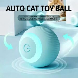 Automatic Obstacle Avoidance Electric Cat Ball, USB Type-C Rechargeable Smart Rolling Self Play Cat Toy with Rope
