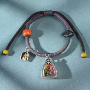 Handwoven Tibetan Five-Color Prayer Gau Bracelet, Vintage Portable Buddha Amulet Safety Luck Wrist Cord